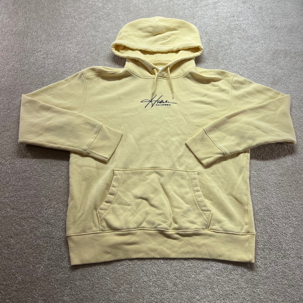 Hollister Hoodie Mens Large Yellow Embroidered‎ Must-Have Collection Pullover
